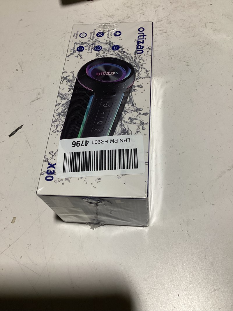 Condition photo showing New/Like New for Ortizan Portable Bluetooth Speaker, 40W Loud Sound and Deep Bass, IPX7 Waterproof, True Wireless Stereo, Bluetooth 5.3, Colorful Flashing Lights, Preset EQ, USB Play, for Home, Outdoor, Party, Black