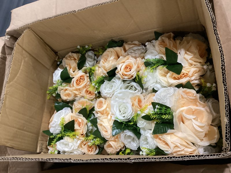 Condition photo showing Good Condition for hotop 12 pcs artificial rose flower balls for centerpieces, silk roses kissing balls romantic faux floral arrangements for engagement wedding home decor (champagne,white) champagne, white 12
