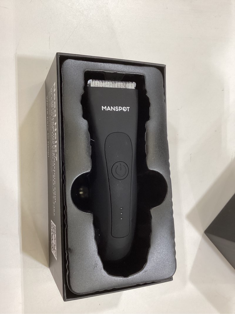 Condition photo showing As Is for manspot manscape groin & body hair trimmer for men, electric ball pubic trimmer shaver,manscape kit with 4 guard,replaceable ceramic blade heads,waterproof wet/dry shaver,90 minutes shaving black