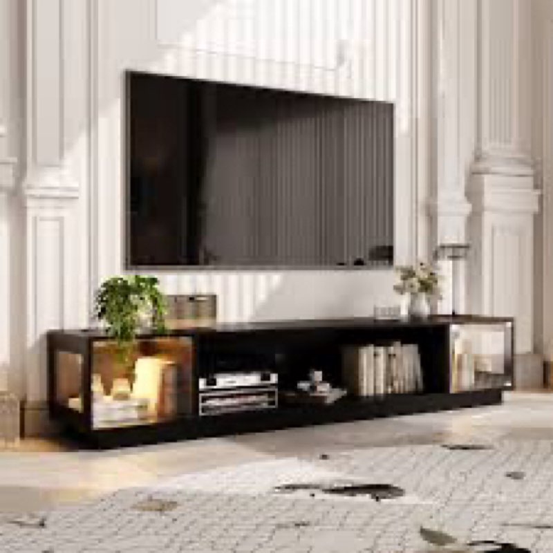 78.7'' W TV Stand Media Console With Glass Doors And Light INCOMPLETE 