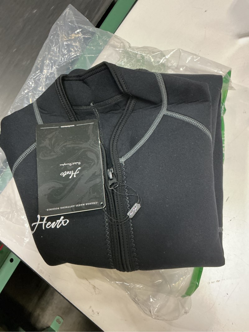 Condition photo showing Good Condition for hevto men wetsuit tops and vest 3/2mm neoprene jacket surfing swimming front zip wet suit for water sports tops short 2mm-black x-large