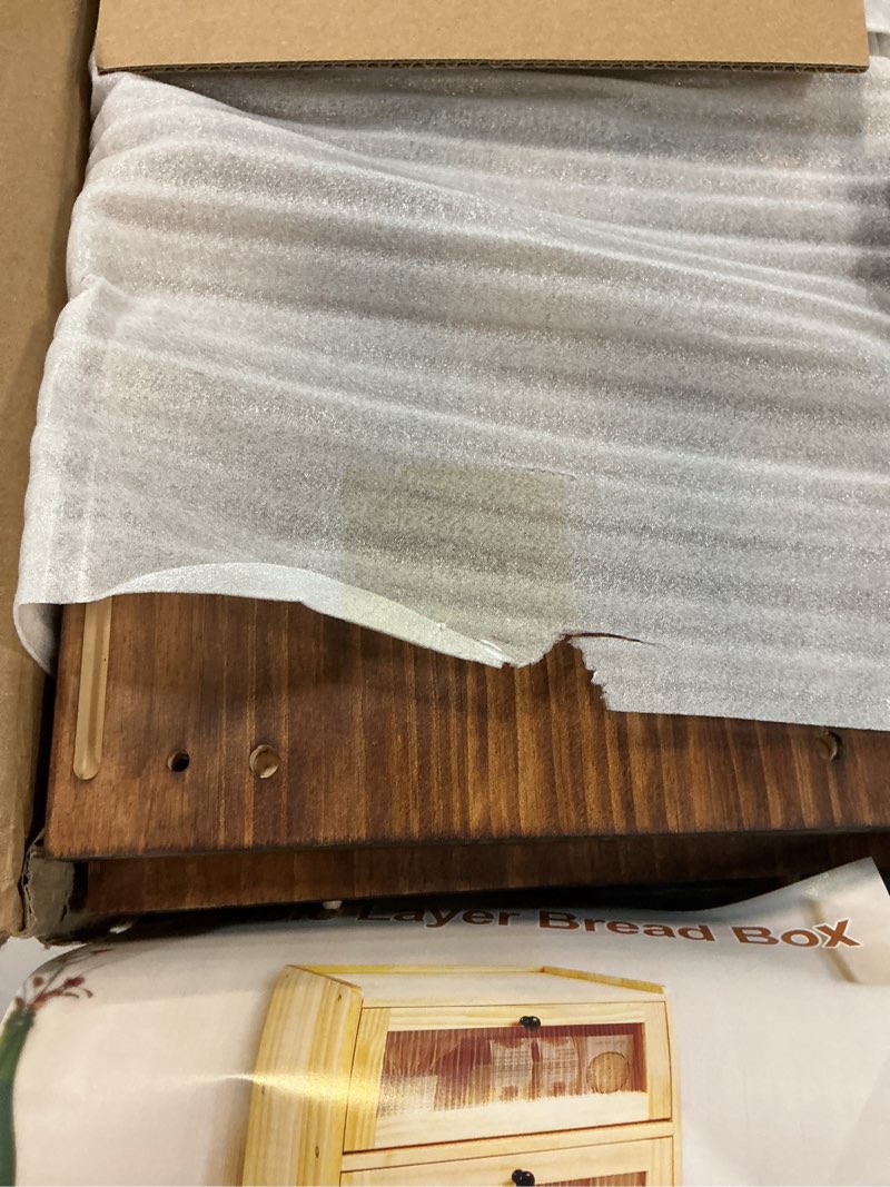 Condition photo showing Good Condition for sunhoo bread box for kitchen countertop wooden bread storage container bin 2 layer breadbox holder large capacity keeper vintage farmhouse food organizer pantry shelf acrylic window (brown)