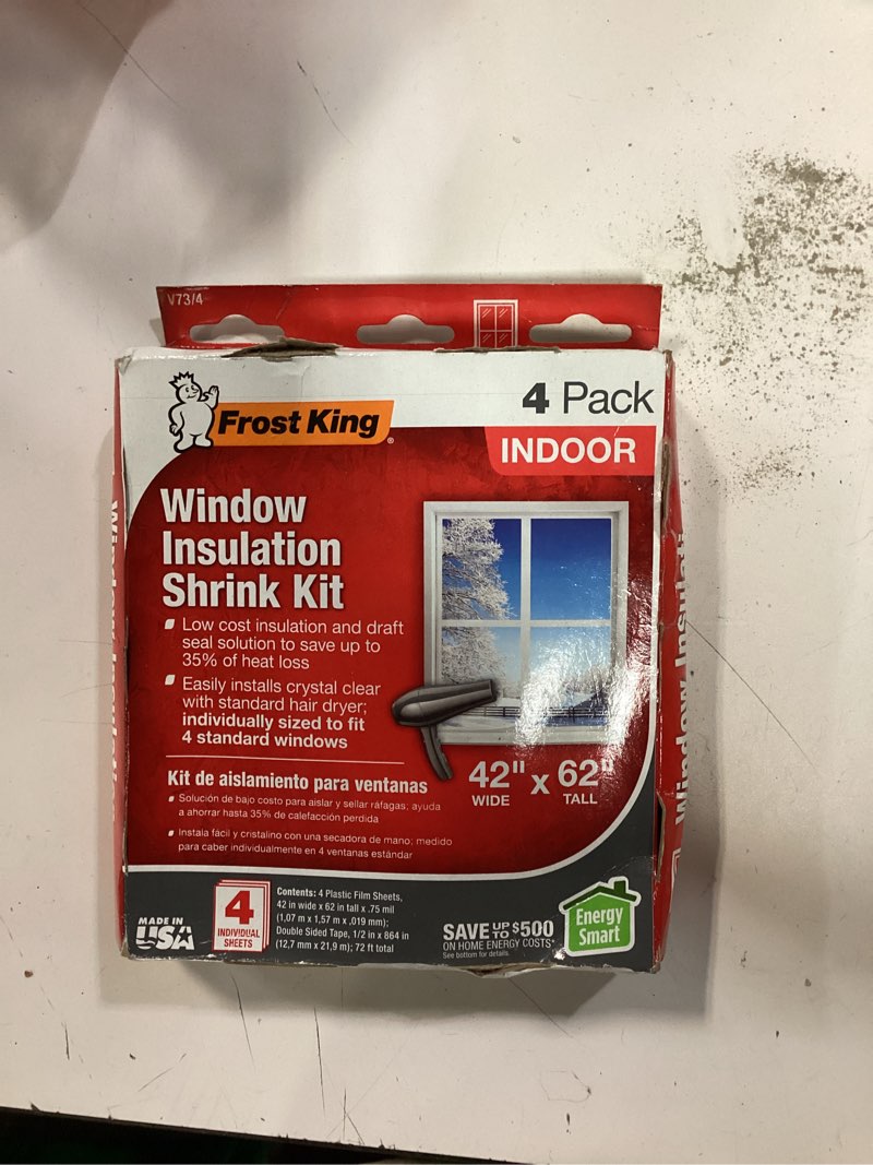 Condition photo showing New/Like New for frost king v73/4t shrink film window kit, 4-pack, clear, transparent