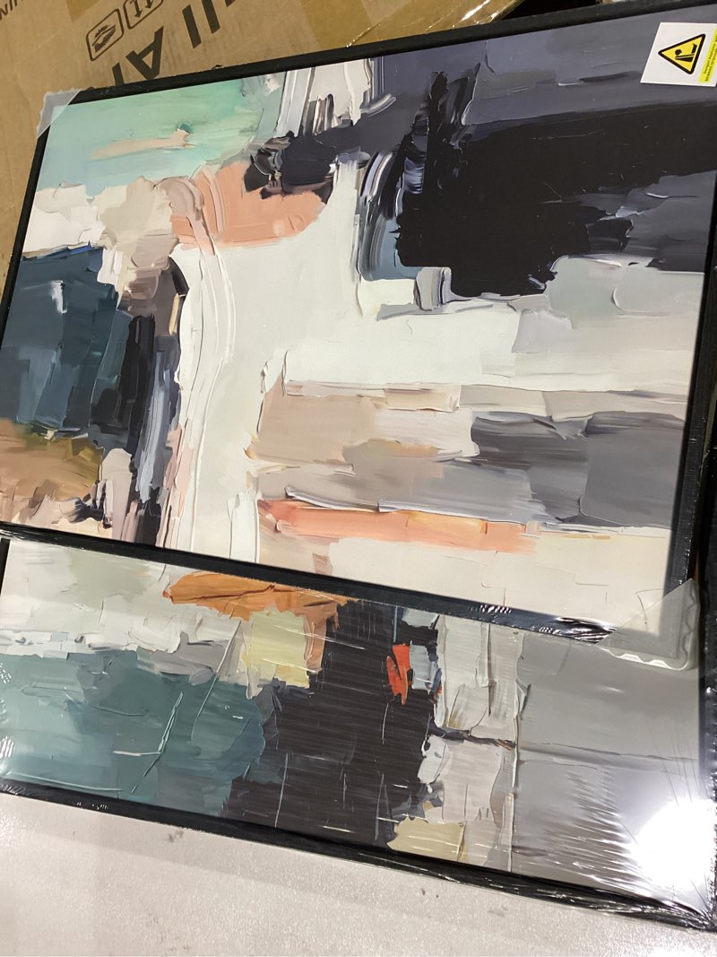 Framed Colorful Abstract Wall Art for Bedroom, Set of 2 Modern Canvas Prints Paintings Artwork for W