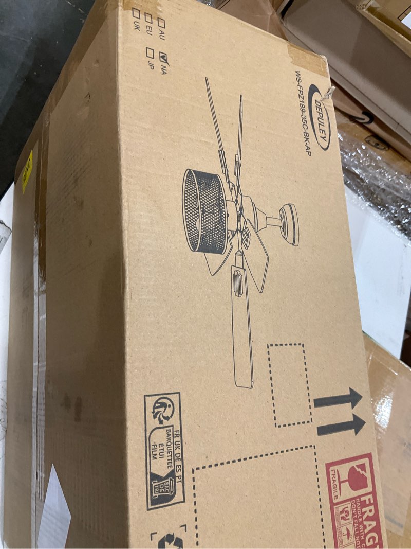 Condition photo showing New/Like New for Depuley 42-Inch Ceiling Fans with Lights: Caged Ceiling Fans Dual Finish 5 Blades - Rustic Ceiling Fan with Remote Control for Industrial Living Room Outdoor Patio (E26 Bulb Included) Black Walnut Cage 02 42 Inch