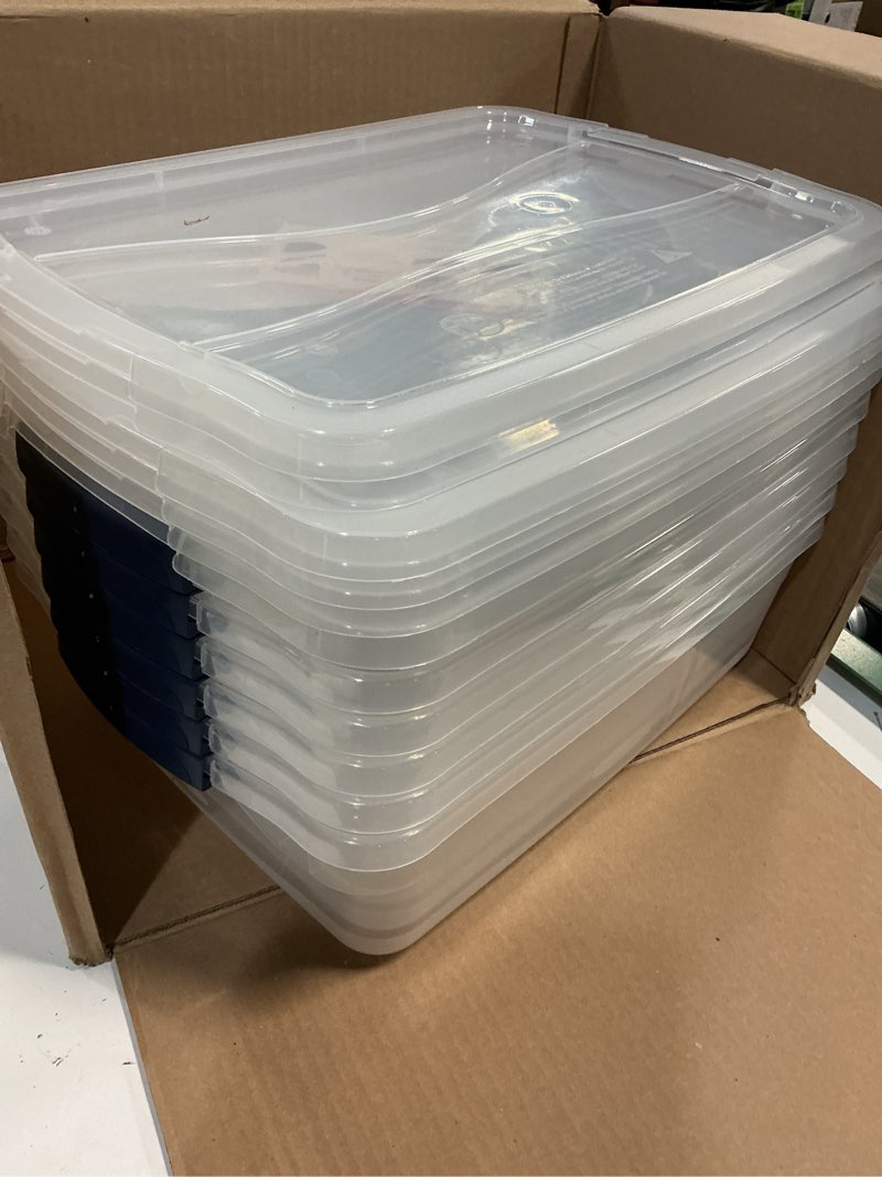 Condition photo showing Good Condition for Rubbermaid Cleverstore 17 Qt Clear Storage Bins with Lids, 6-Pack, Stackable, BPA-Free, Made in USA 17 Qt – 6 Pack