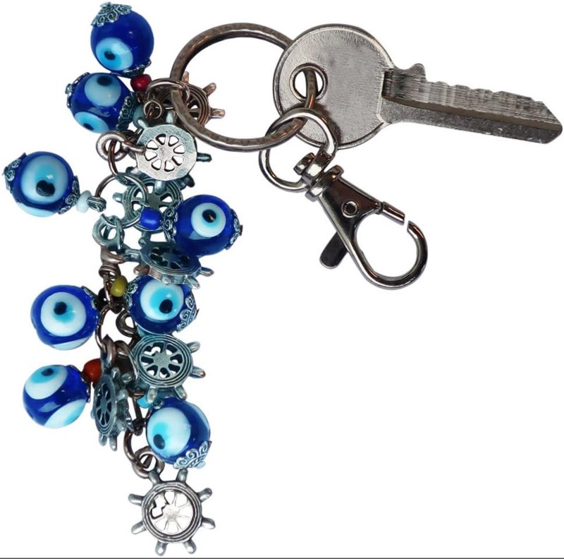 Bunch of Good Luck Evil Eye Beads Keychain Decorative Silver Plated Greek -Turkish … Boat Steering Wheel