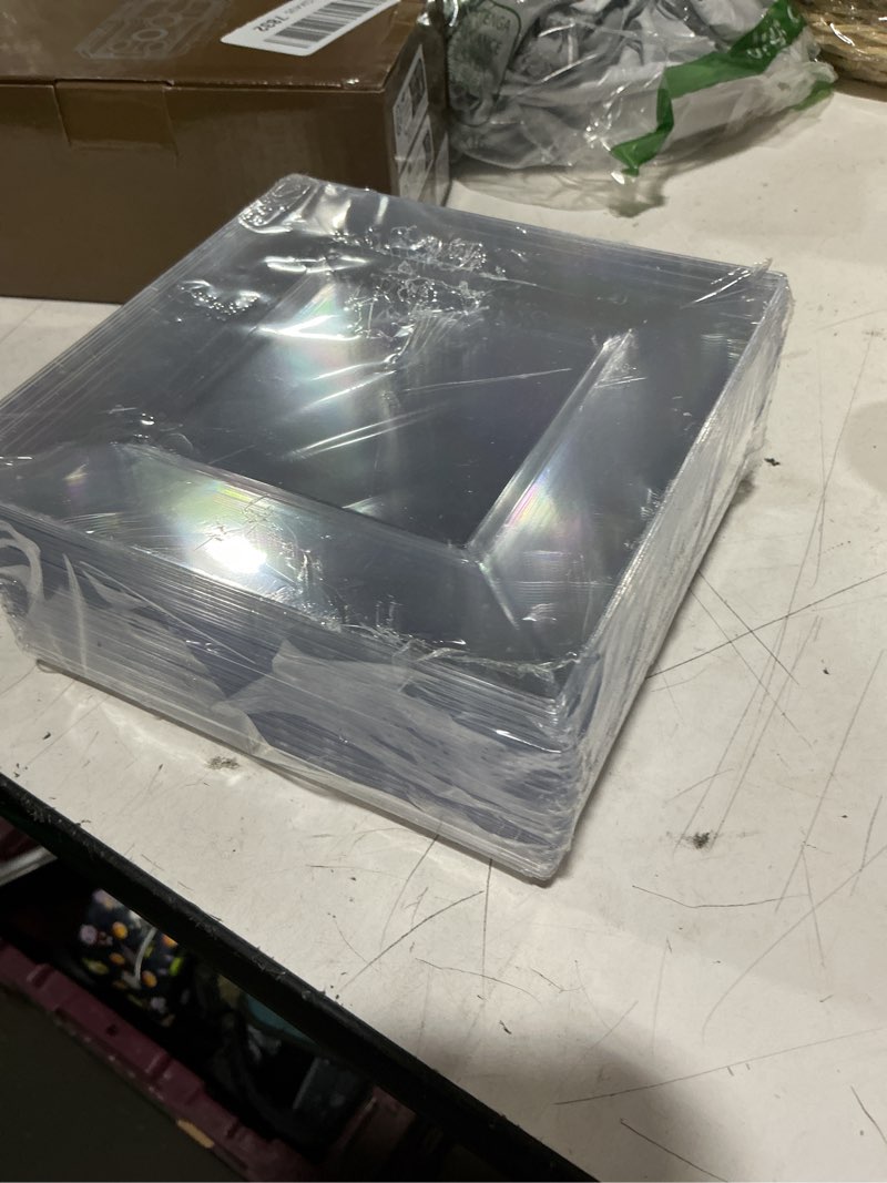 Condition photo showing New/Like New for ilyapa 50 pack 4.5 inch disposable dessert plates, plastic clear party sets for 50 guests, clear appetizer, cake plates 4.5", party & dinner accessories, square 4.5 in - pack of 50 clear