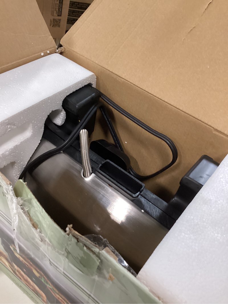 Condition photo showing As Is for Chefman Panini Press Grill and Gourmet Sandwich Maker Non-Stick Coated Plates, Opens 180 Degrees to Fit Any Type or Size of Food, Stainless Steel Surface and Removable Drip Tray, 4 Slice, Black