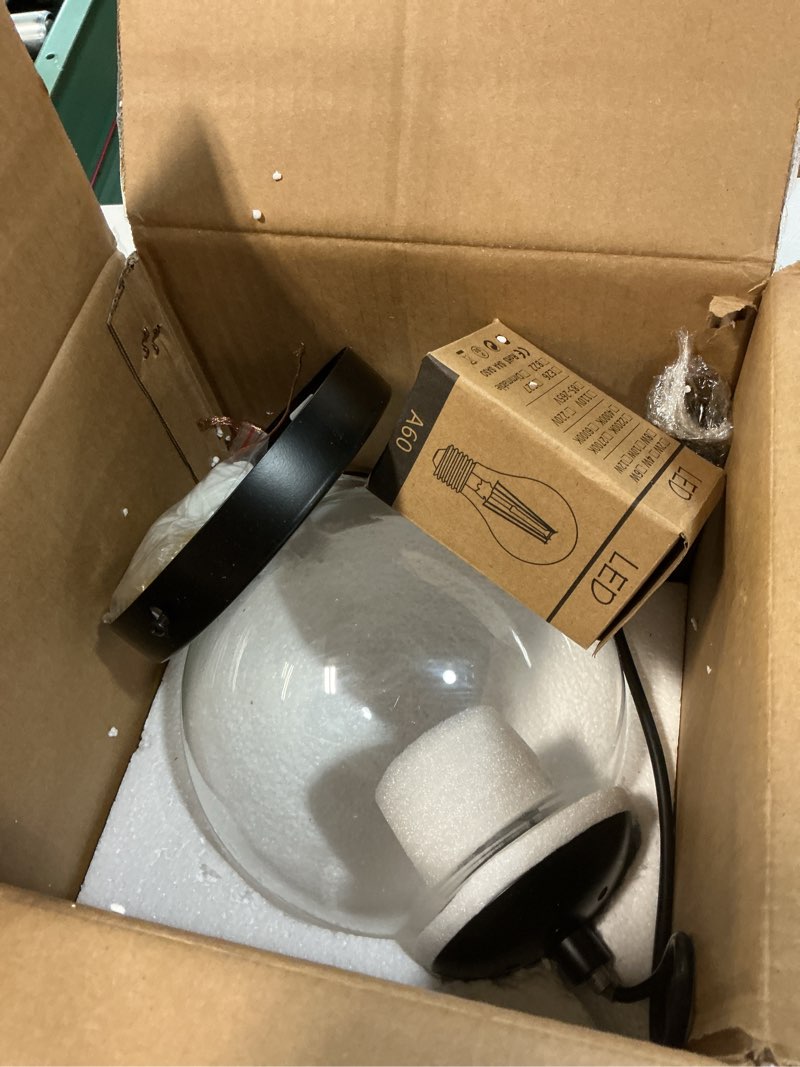 Condition photo showing Good Condition for 8 inch black mid century pendant light globe clear glass fixture lights kitchen island globe pendant light mid century adjustable hanging farmhouse lights fixtures for kitchen island clear & black 8 inch