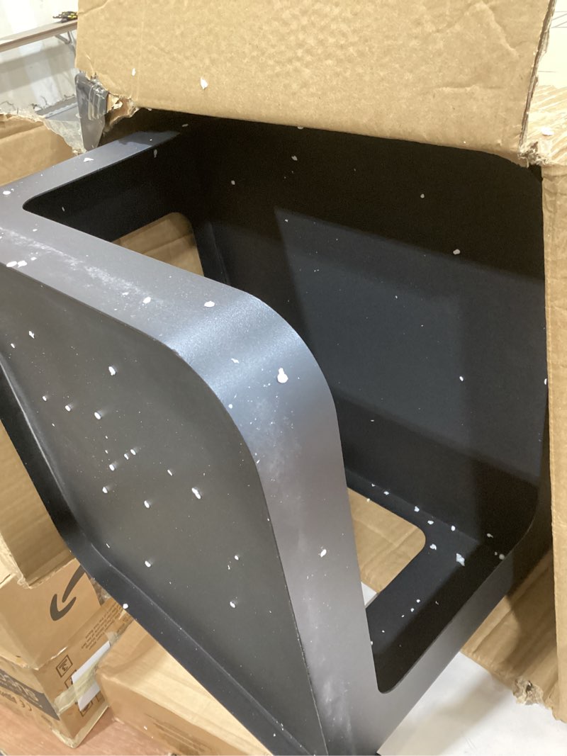 Condition photo showing Good Condition for zhbhhyz modern side table with storage for sofa & couch, small end table for living room & bedroom, unique black metal nightstand with open shelves for small space, no assembly required