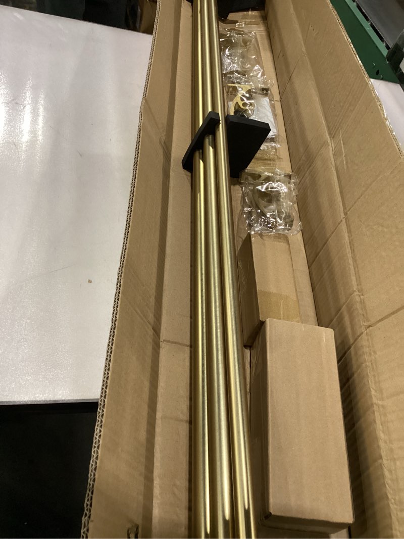 Condition photo showing New/Like New for Double Curtain Rods 72-144 Inches, Heavy Duty Telescoping Drapery Rod 1 Inch Front and 5/8 Inch Diameter Back Double Window Treatment Rod with Clear Round Finials, Warm Gold Warm Gold 72-144"