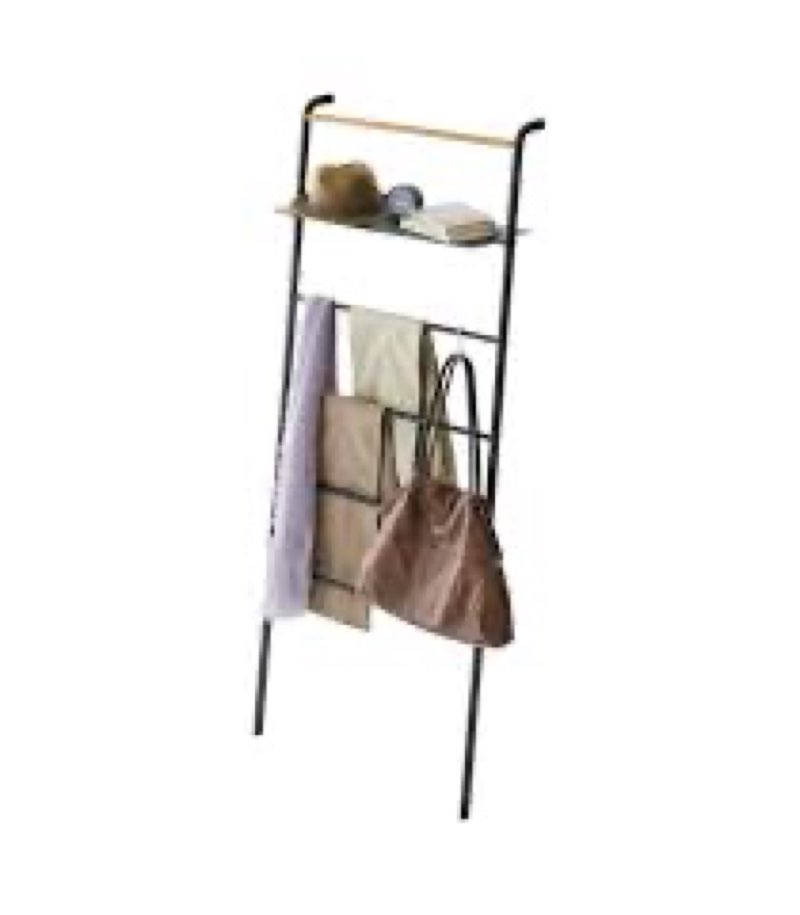 YAMAZAKI home Tower 6tier Leaning Ladder With Shelf Black