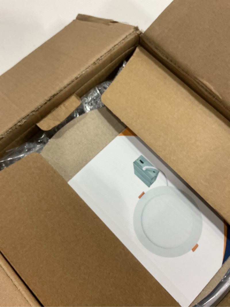 Condition photo showing New/Like New for amico 6 pack 6 inch 5cct ultra-thin led recessed ceiling light with junction box, 2700k/3000k/3500k/4000k/5000k selectable, 12w eqv 110w 1050lm brightness dimmable canless wafer downlight, etl & fcc white 6 inch