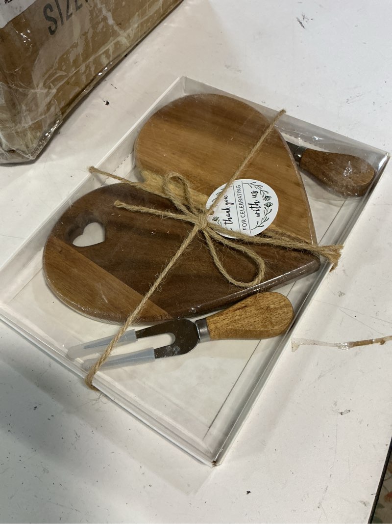 Condition photo showing New/Like New for patelai 36 set bridal baby shower favor heart cheese board with knife, wood mini charcuterie board thank you gift box for guest bridal baby shower prize wedding valentines birthday (acacia color) acacia color 36