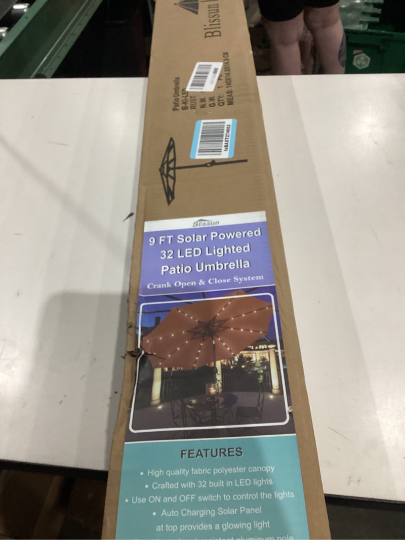 Condition photo showing New/Like New for blissun 9 ft solar umbrella with 32 led lights for garden, deck, backyard (rust)