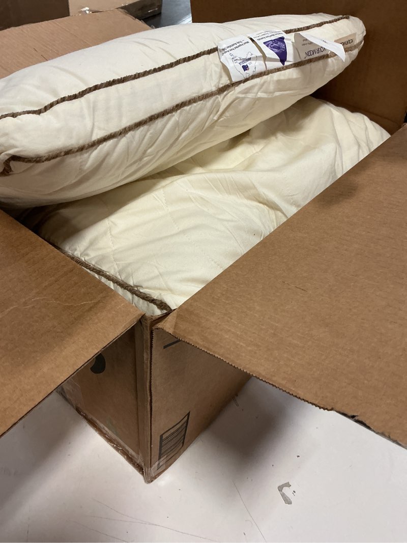 Condition photo showing Good Condition for YOUR MOON Medium Soft Organic Wool Pillow Queen Size Set of 2, Flat & Thin Wool Pillow for Sleeping, Low-Loft Bed Pillows for Back and Stomach Sleepers, Breathable Soft Cotton Cover(Off White) Off White-medium Soft Queen (Pack of 2)
