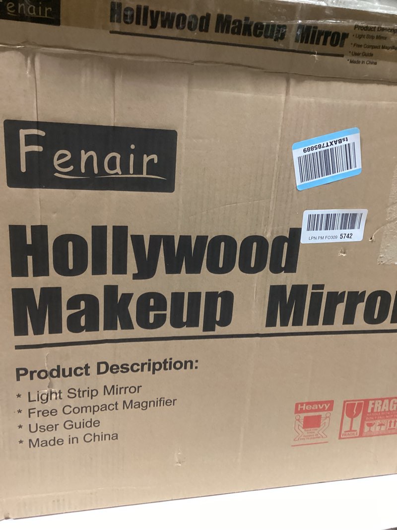 Condition photo showing Good Condition for Fenair Vanity Mirror with Lights and Bluetooth Speaker 22.8* 18.1’ Hollywood Mirror with Crystal Light Strip Makeup Mirror, 3 Color LED Mirror USB Charging Port, 10X Magnification, Smart Touch, White 18.1"L x 22.8"W