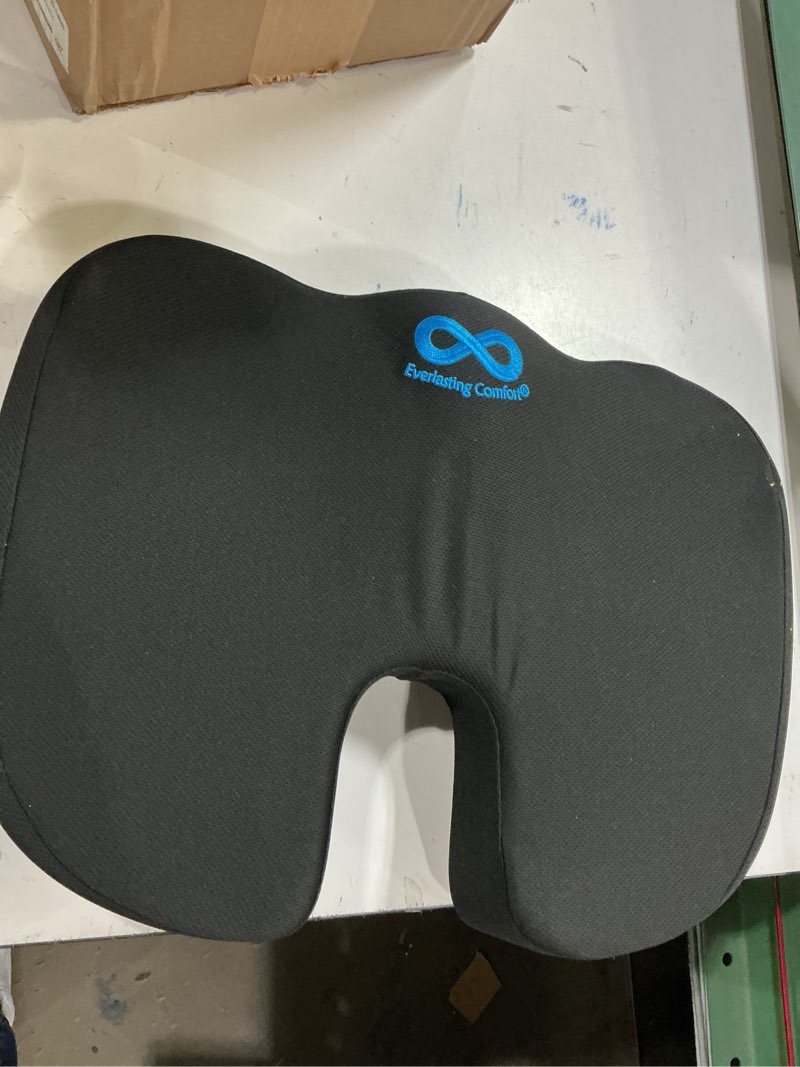 Condition photo showing Good Condition for everlasting comfort doctor recommended memory foam seat cushion for office chairs & car - ergonomic office desk accessories - cushions for tailbone pain relief, sciatica (black, large) 01. black large