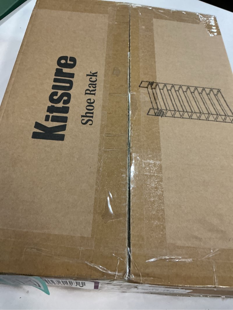 Condition photo showing Good Condition for Kitsure Shoe Rack for Closet - 10-Tier Shoe Organizer with Hook Rack, Large-Capacity & Space-Saving Shoe Shelf for Entryway, Bedroom, Living Room,32.2" x 11.8" x 68.5", Black Black 32.2" x 11.8" x 68.5"