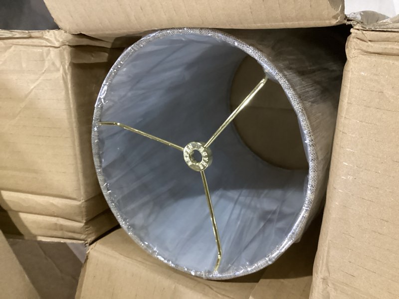 Condition photo showing Good Condition for aspen creative 31274a transitional drum cylinder shaped construction spider lamp shade 8" x 8" x 11" light grey light grey 8" x 8" x 11" transitional