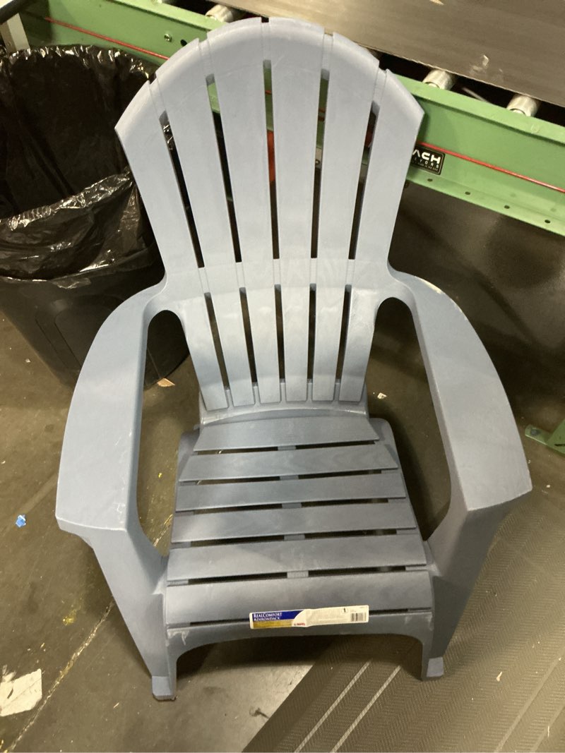 Condition photo showing As Is for adams patio stackable bluestone plastic frame stationary adirondack chair with slat seat