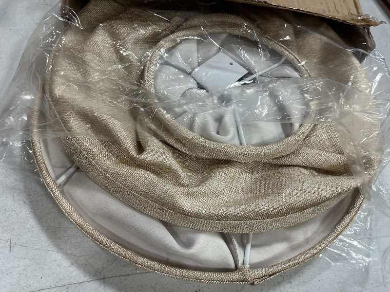 Condition photo showing Good Condition for lamp shades set of 2, champagne beige bell lamp shades 6" x 13" x 10"high, medium shade replacement fabric natural linen hand crafted(spider fitter), harp holders included, easy assembly required