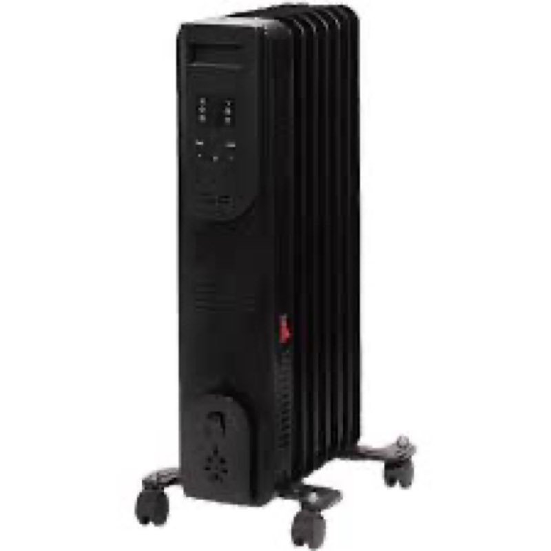 1500-Watt, 7-Fin Portable Oil Filled Radiator Electric Space Heater with Digital Display, Remote, Thermostat, Tip Over
