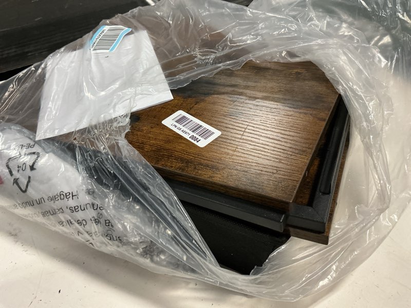 Condition photo showing Good Condition for printer stand with storage for desk, with fabric drawer desktop printer stand shelf organzier for home office, for above and under desk printer table, fax machine copier scanner, brown brown double rods