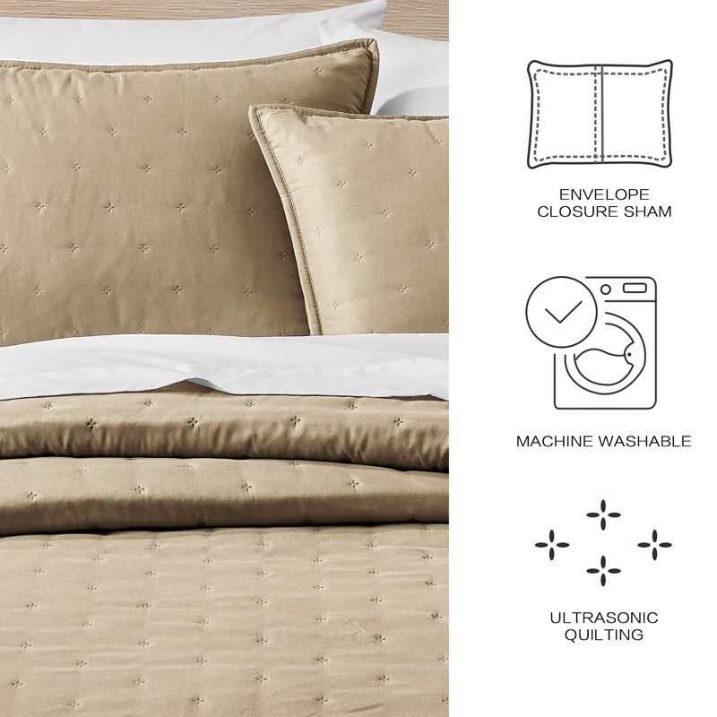 BOURINA Ultrasonic Quilt Set 2-Piece Twin/TXL Bedding Set Pre-Washed Microfiber Ultra Soft Lightweig