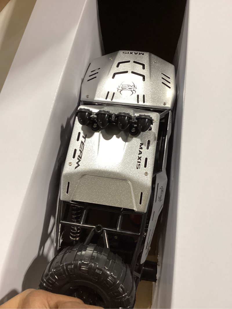 Condition photo showing Good Condition for remote control car 1:12 off road truck, metal shell led headlights offroad monster rc truck, rc cars toys for boys 4-7 8-12 year old kids, gifts for kids silver