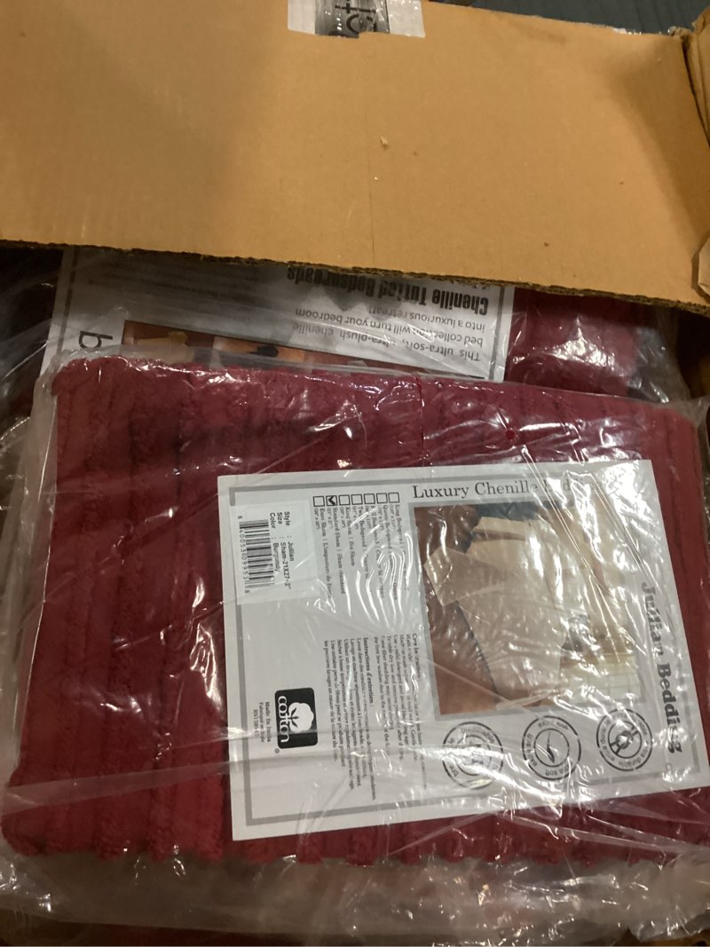 Condition photo showing Good Condition for Better Trends Chenille Bedspreads Full/Double Size, Burgundy 100% Cotton Chenille Stripe Design Tufted Bedding Coverlet Soft Lightweight, 81"x110" 1 Pieces Jullian Collection Twin Bedspread Burgundy