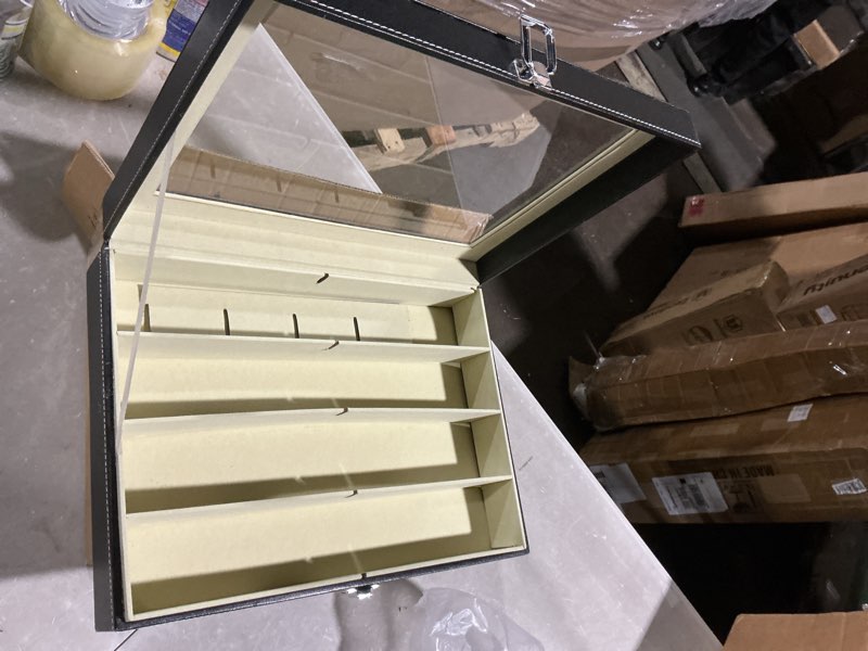 Condition photo showing Good Condition for sunglasses organizer 8 slot, leather eyeglasses storage box with clear glass cover, multi storage for eyeglasses, watches, jewelry (black)