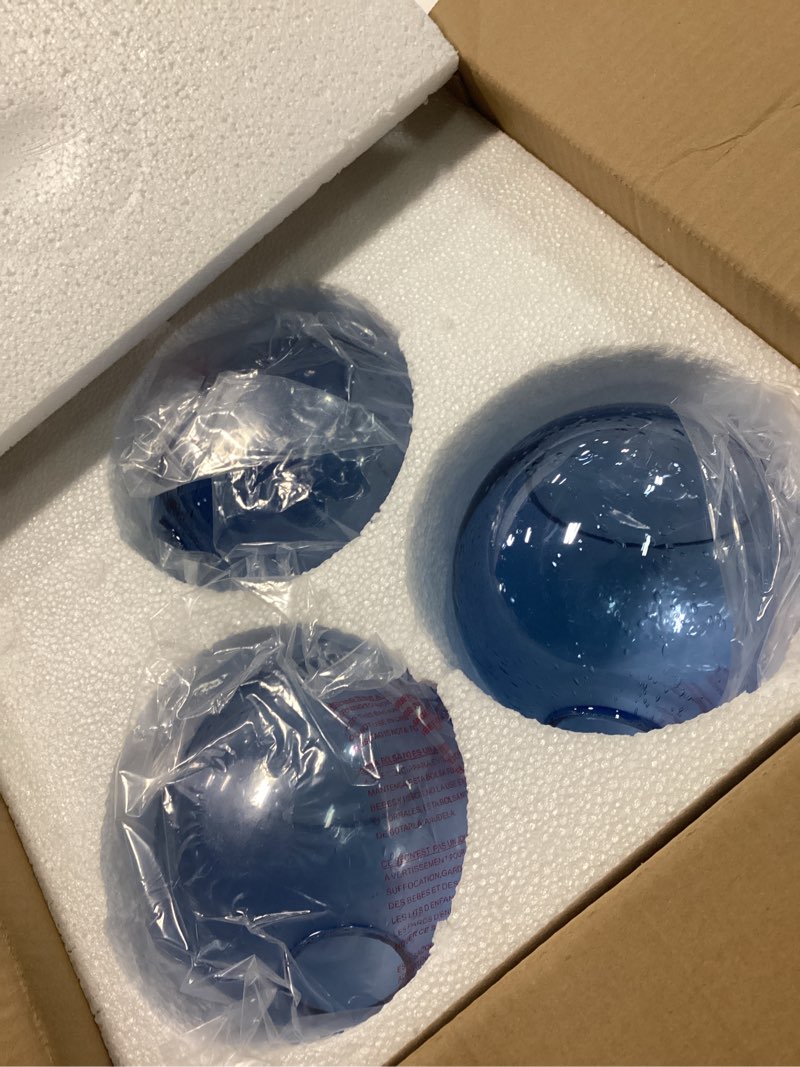 Condition photo showing Good Condition for 3 pack fixture replacement globe shade, 6 inch diameter, e26 base 1-5/8 inch fitter, glass globe lampshade cover for pendant wall sconce chandelier vanity light (3 pack 6 inch blue seeded glass)