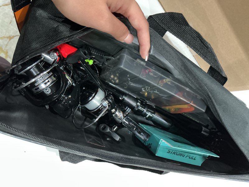 Condition photo showing Good Condition for fishing rod reel combo - 2pcs 6.89ft telescopic fishing poles 2pcs spinning reels lures set fishing pliers with carrier bag for travel saltwater freshwater gift portable fishing pole kit black 1