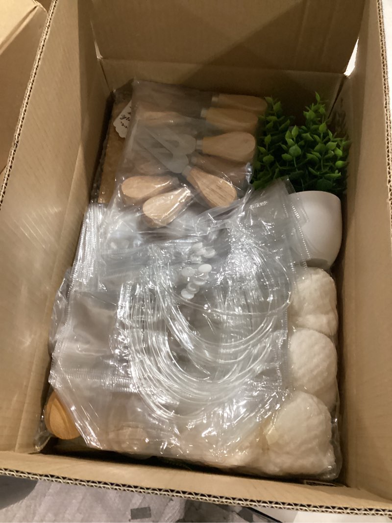 Condition photo showing Good Condition for 56 pcs baby shower prizes for game winners 6 sets bamboo cheese board fork butter spreaders coasters towel artificial potted plant thanks card gift bag for baby shower wedding bridal shower favors 6 sets bamboo square shaped