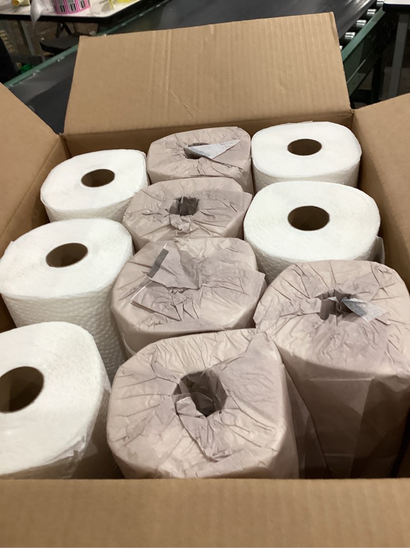 Condition photo showing As Is for Reel Premium Recycled Paper Towels- 12 Rolls, 2-Ply Made From Tree-Free, 100% Recycled Paper - Eco-Friendly, Hypoallergenic and Zero Plastic Packaging