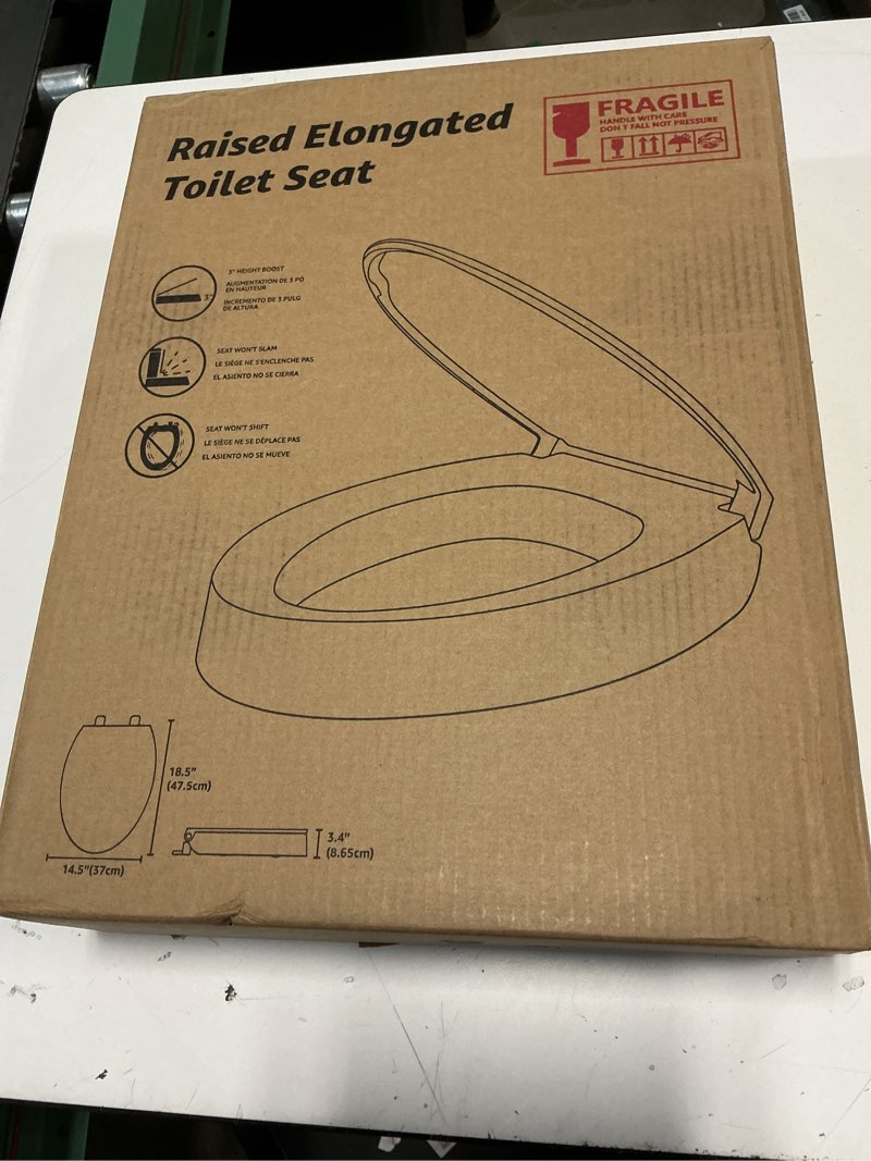 Condition photo showing New/Like New for ELONGATED toilet seat risers for seniors, Slow Close, Elevated toilet seat, Heavy Duty, Never Loosen, Raised toilet seat elongated bowl, White(18.5”)