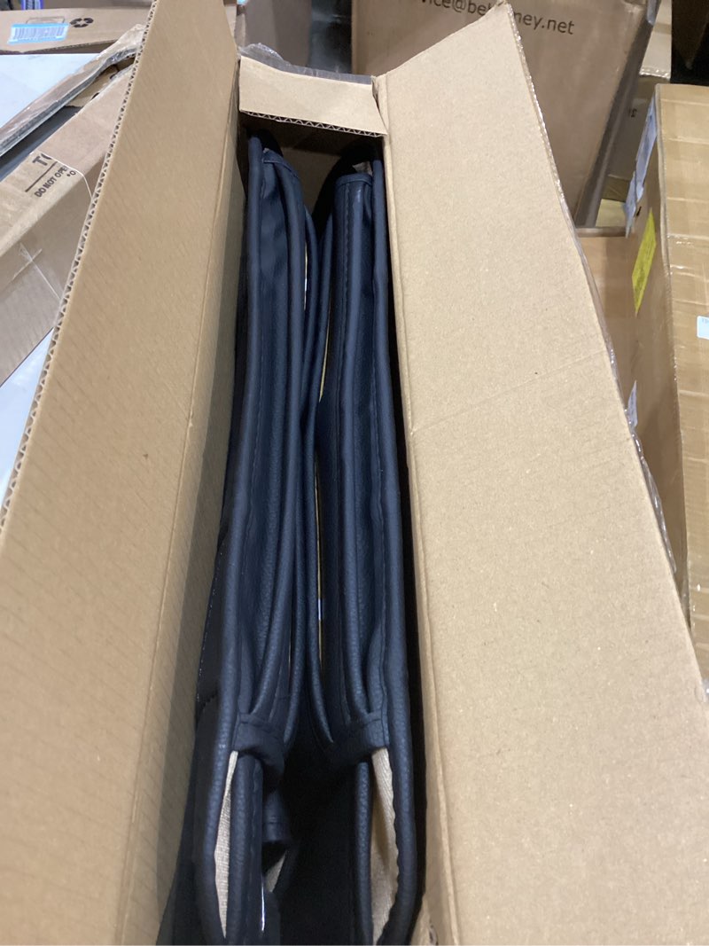 Condition photo showing As Is for Motor Trend Faux Leather Car Seat Covers, 2 Piece Set – Premium Car Seat Cushions for Front Seats, Padded Car Seat Protectors with Storage Pocket, Seat Covers for Cars Trucks SUV (Black)