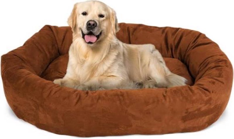 majestic pet 40 inch suede  calming dog bed washable  40x29x9 (inch) - cozy soft round  donut dog bed with spine support  for dogs to rest their head-pet  bed large rust