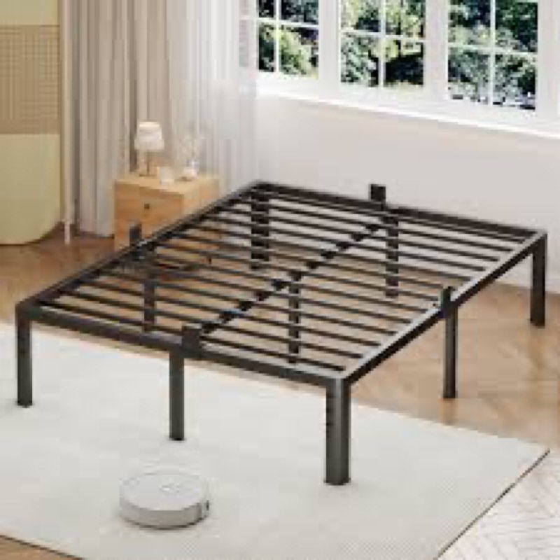 nkz queen size bed frame 14 inch, metal bed frame & box spring 2 in 1 platform with round corner leg