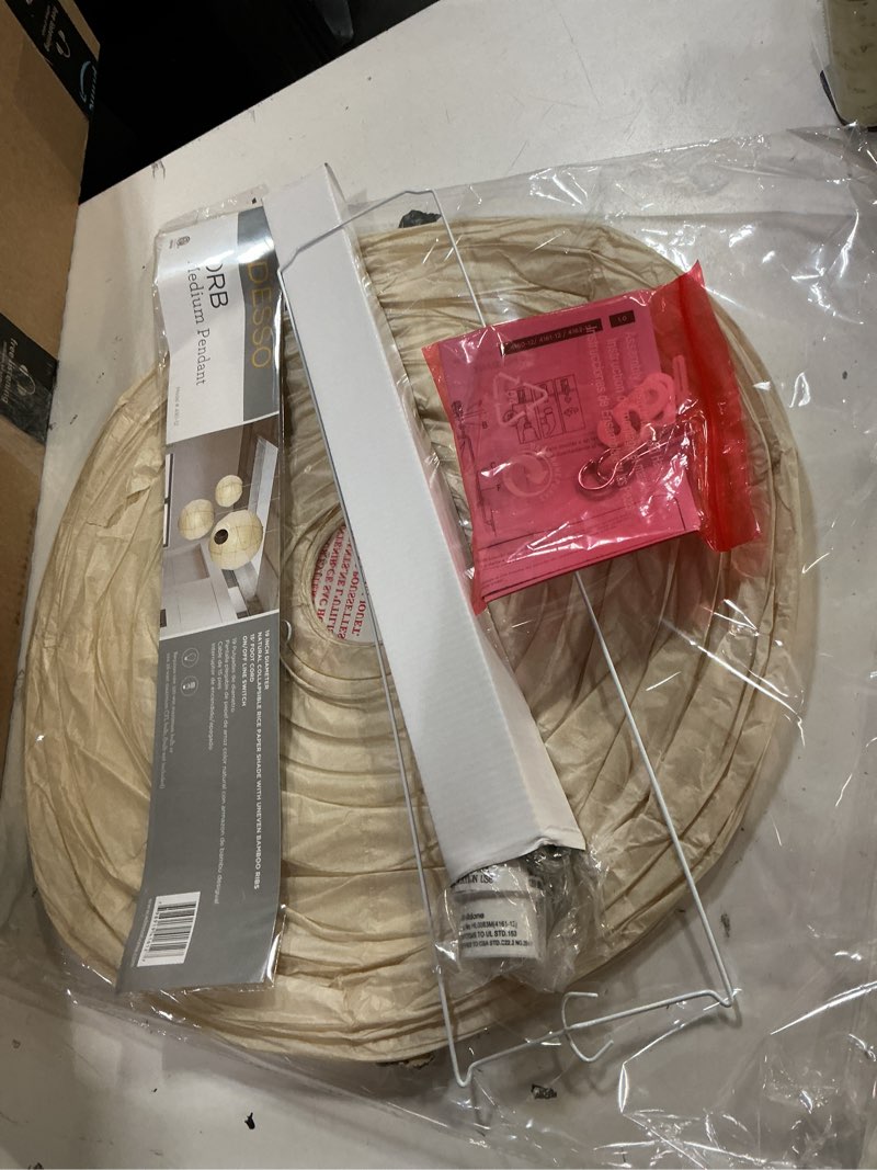 Condition photo showing Good Condition for adesso orb medium pendant with collapsible rice paper shade – 15ft cord, 19” diameter – stylish ceiling lighting medium - 19"