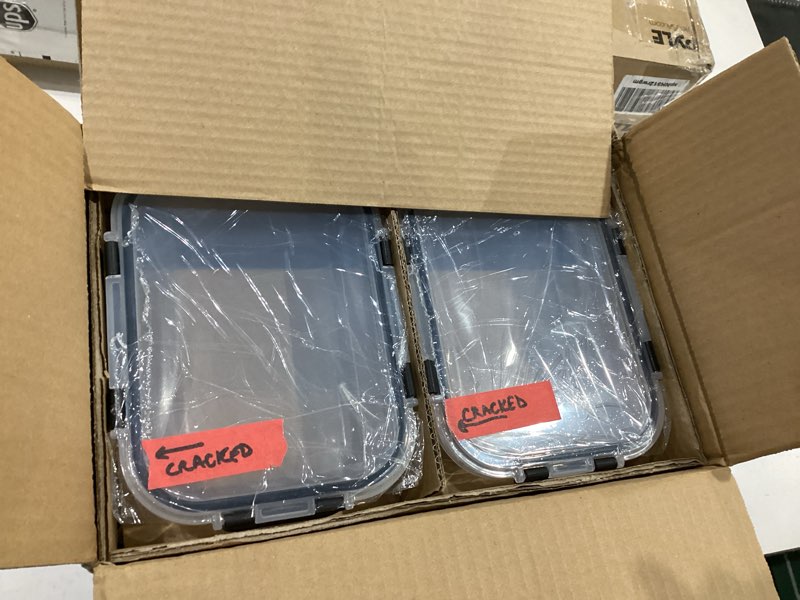 Condition photo showing As Is for Glass Food Storage Containers with Lids Set of 6, 36 OZ Meal Prep Containers for Lunch, 4.5 Cup Airtight Glass Lunch Containers Set, Microwave, Oven, Freezer & Dishwasher Safe, BPA-Free