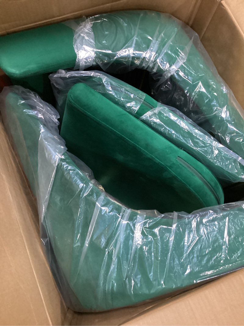 Condition photo showing Good Condition for Meridian Furniture Karina Collection Modern | Contemporary Velvet Upholstered Dining Chair with Sturdy Metal Legs, Set of 2, 19.5" W x 21.5" D x 33.5" H, Green Green Gold Base