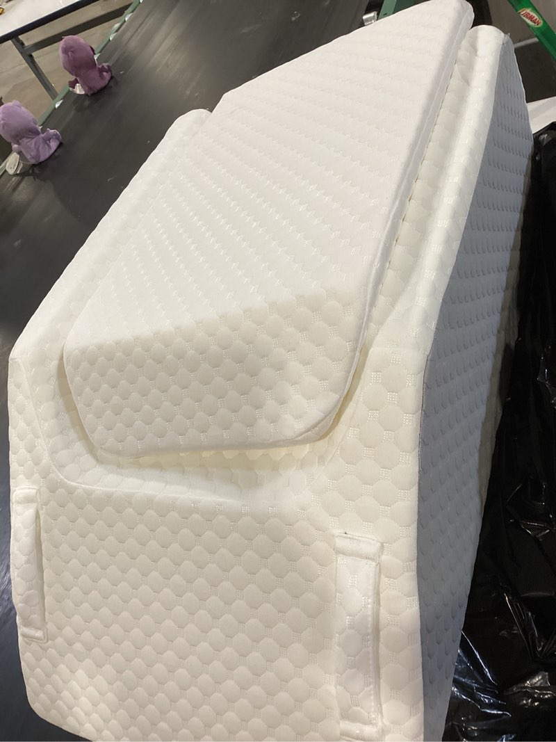 Condition photo showing As Is for ruqmuis leg elevation pillow for after surgery, 6inch foam leg elevating pillow for swelling and blood circulation, leg wedge pillow for sleeping, knee pillow for knee hip ankle pain relief, white flat top 6 inch white/grey