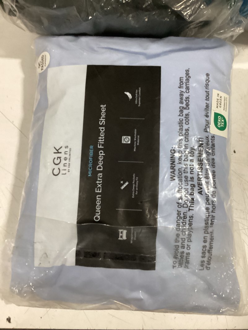 Condition photo showing Good Condition for cgk linens microfiber queen extra deep fitted sheet blue