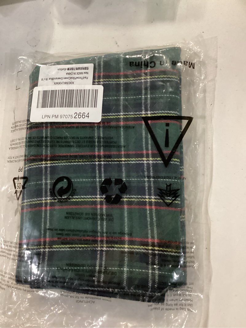 Condition photo showing New/Like New for AQOTHES Pack of 2 Christmas Plaid Decorative Throw Pillow Covers Scottish Tartan Cushion Case for Farmhouse Home Holiday Decor Green and Blue, 18 x 18 Inches Green and Blue Plaid 18" x 18" (Pack of 2)