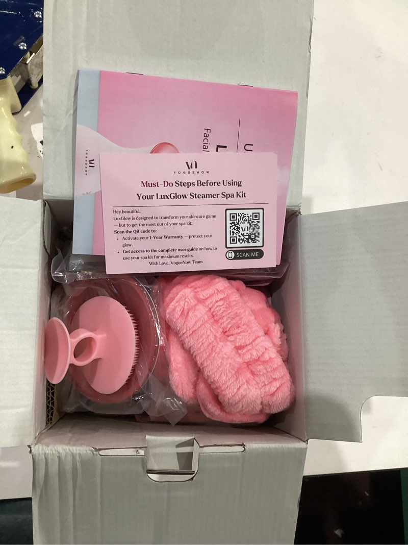 Condition photo showing Good Condition for Facial Steamer Spa Kit with Complimentary 17 Skin Care Tools | Face Steamer for Facial Deep Cleaning with Towel Warmer & Humidifier Mode| Self Care Spa Gifts for Women, International Womens Day Gifts Baby Pink - Luxglow
