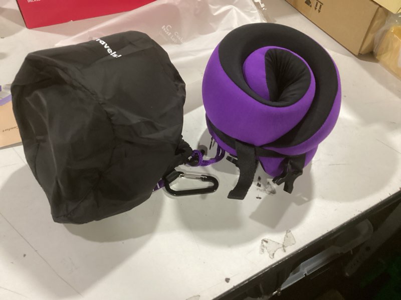 Condition photo showing Good Condition for C CUSHION LAB Travel Pillow, Award-Winning Patented Ergonomic Design for Chin & Neck Support Memory Foam Neck Pillow, Compact Airplane Pillow for Traveling, Flight, Car (Royal Purple, Medium) Medium Royal Purple