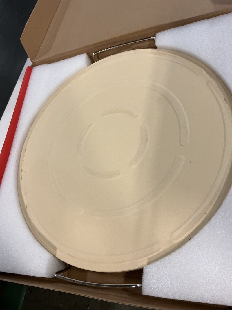 Condition photo showing Good Condition for kitchenstar 16-inch pizza stone for oven and bbq grill with handles, round, 5/8" thick - natural cordierite, 1800 °f resistant, baking stone set with stainless steel rack & plastic scraper tool 16 inch